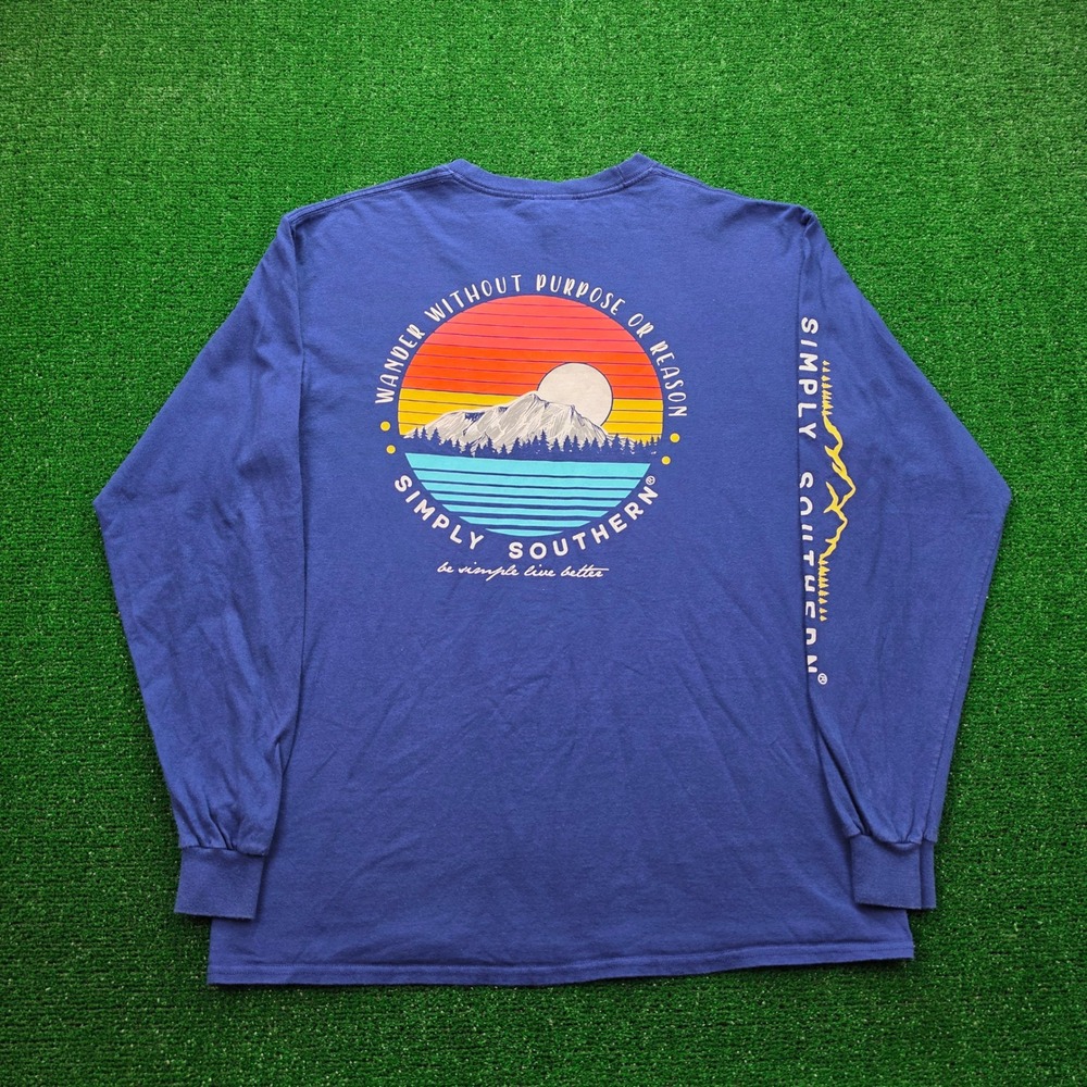 Simply Southern‎ Shirt Mens Large Blue Mountain Wander Without Purpose Casual